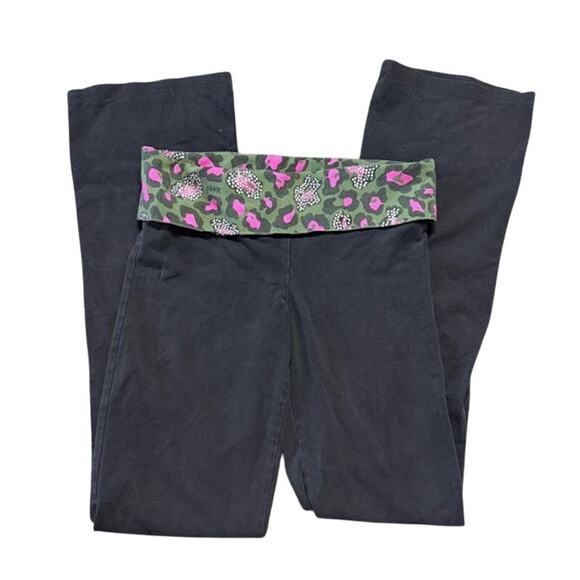 PINK Victoria's Secret Pants - Y2K PINK Victoria's Secret Fold Over Low Rise Leopard Flare Legging Black S